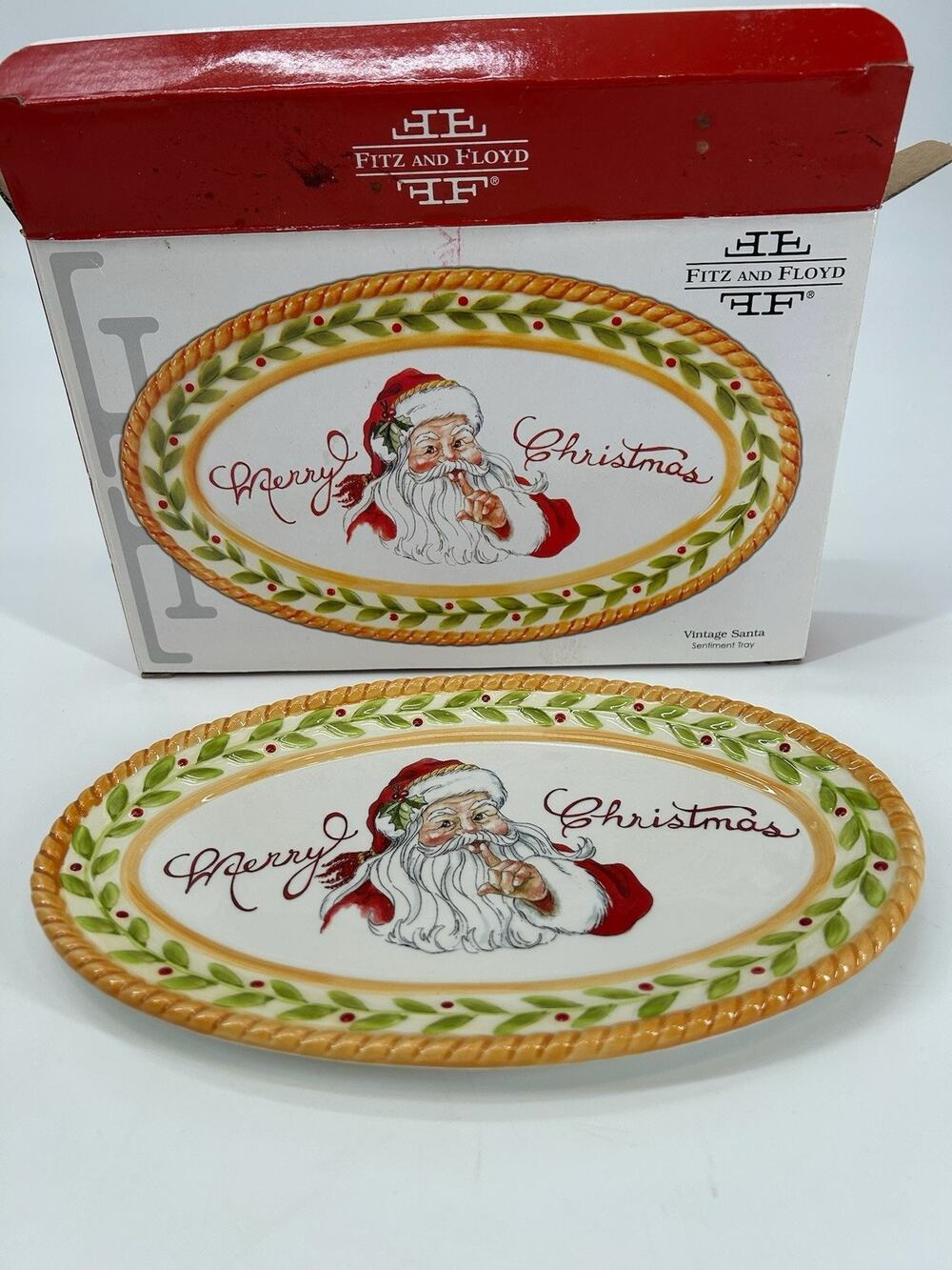 Fitz and Floyd Winter Holiday Santa Christmas Platter Tray Dish w/ Box